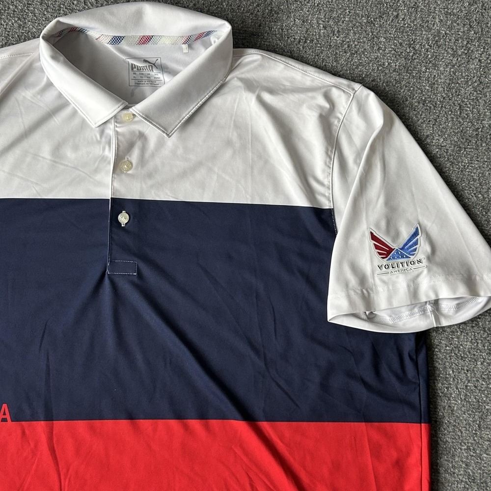 Puma Volition America Polo Shirt Mens XL‎ White Navy Red Golf Colorblock